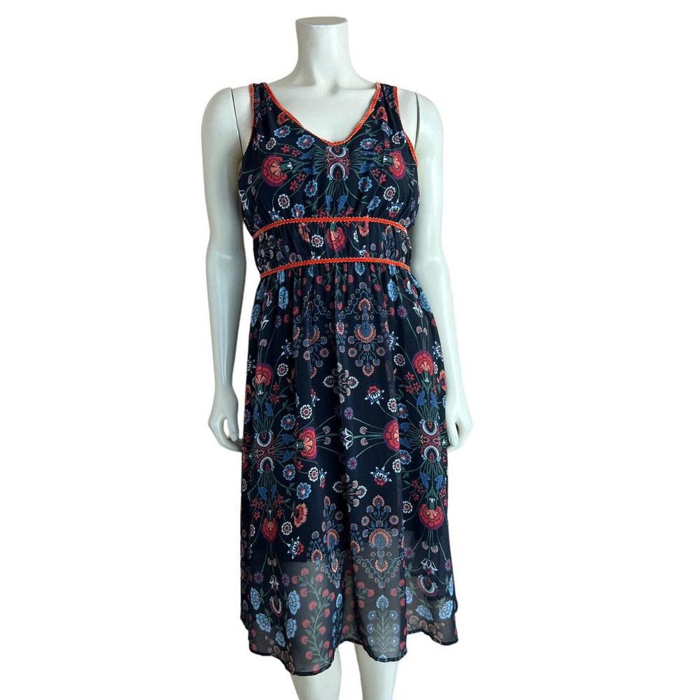 NEW Laia Floral Print Dress S Womens Sleeveless Knee Length Vneck Velvet Trim